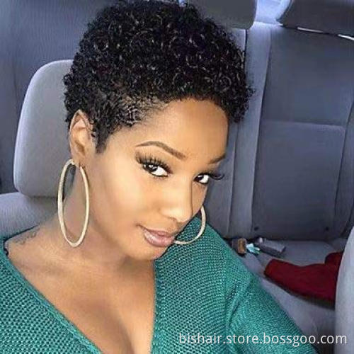 Short Water Wave Hair 2 Color Wig Pixie Cut Machine Made Wig100% Human Hair Wig Suitable for Women's Short Wig 150% Density